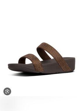 NEW Fitflop Brown Double-Strap Slide Sandals with rhinestone straps
